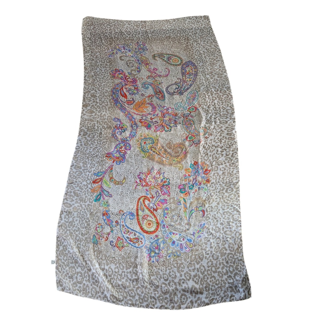 Paisley Leopard Print‎ Scarf Multi-Color Bohemian Lightweight Wrap Tan Brown